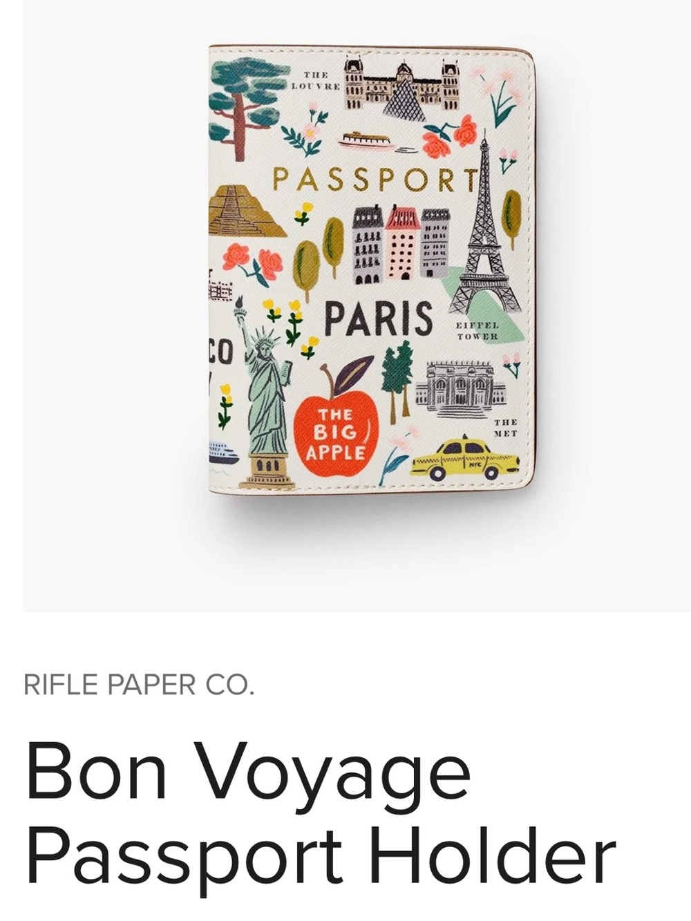 Rifle Paper Co. Passport Holder in White with Multicolor Travel Print